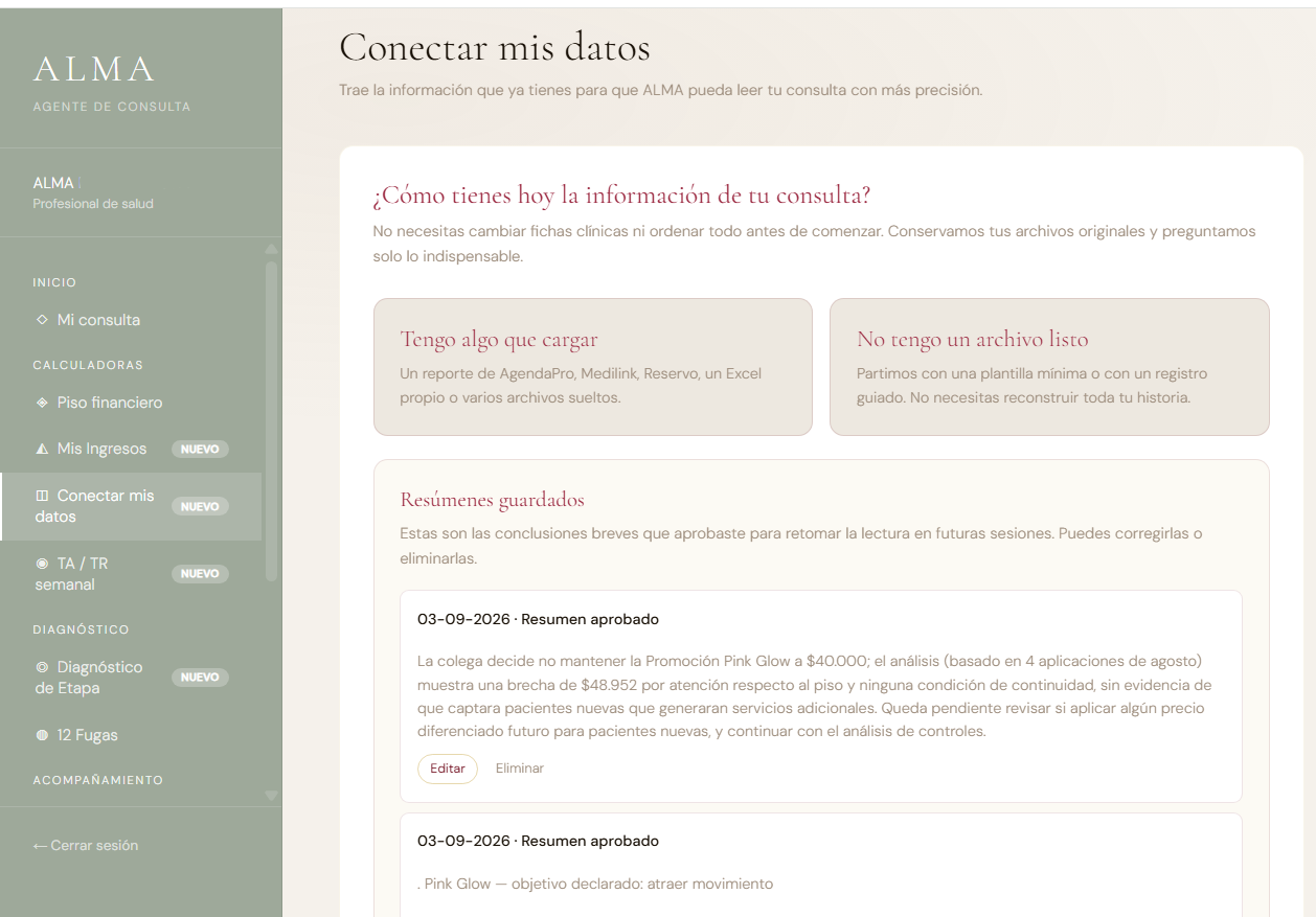 Pantalla Conectar mis datos de ALMA