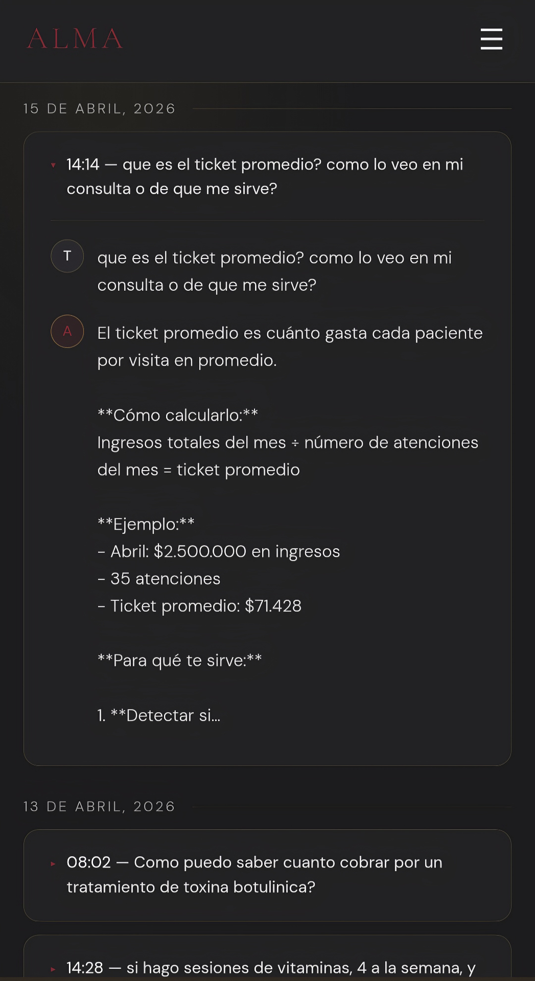 Vista del módulo Agente ALMA — conversación libre