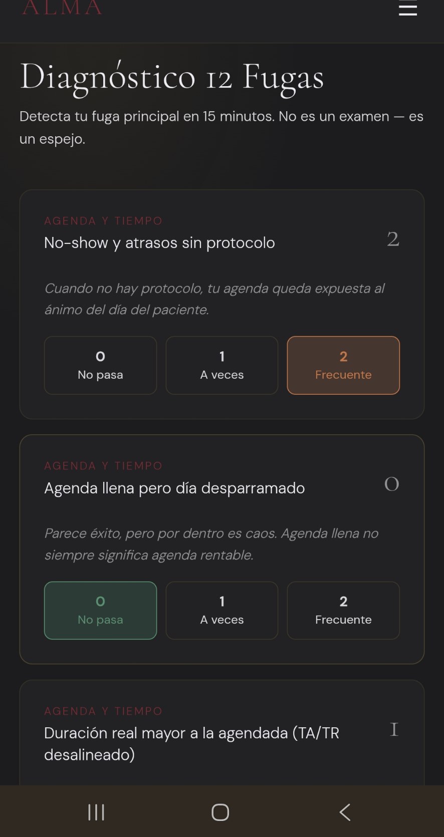 Vista del módulo Diagnóstico 12 Fugas