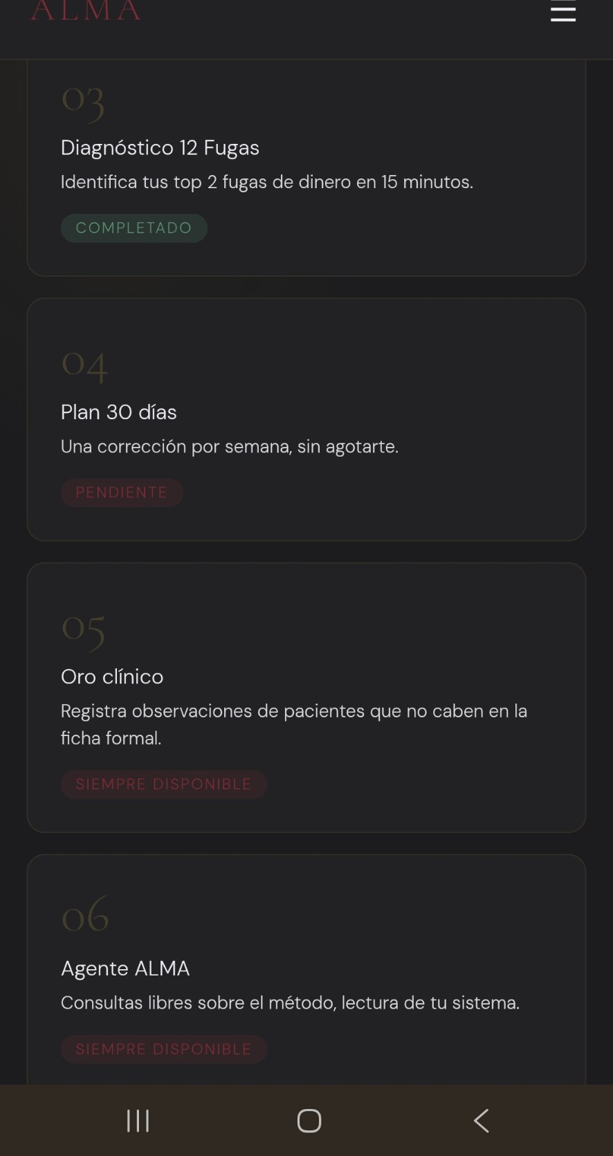 Vista del módulo Plan 30 días
